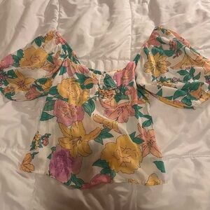 Billabong Floral Off-Shoulder Blouse - Pink, Yellow, Green